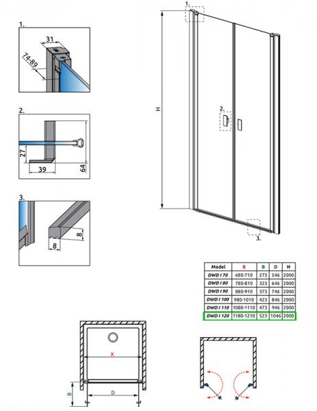 Str&oslash;mberg Noma 30 dobbelt svingd&oslash;r 1200mm - Mat sort