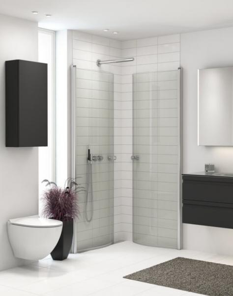 Dansani Match E+E rund brusehjørne - 90x100 cm - Klart glas/matkrom