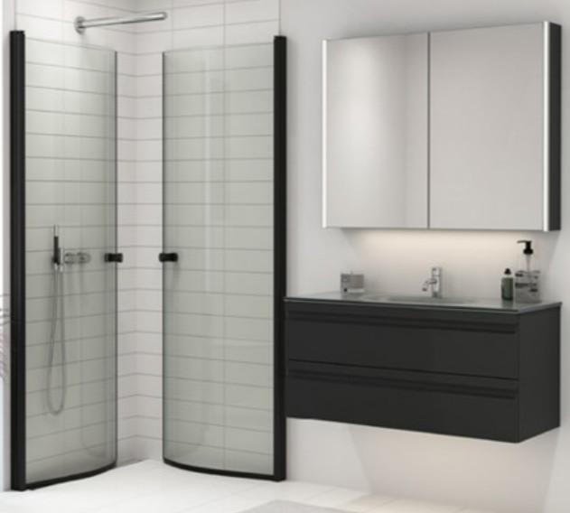 Dansani Match E+E brusehjørne - 80x90 cm - Klart glas/mat sort