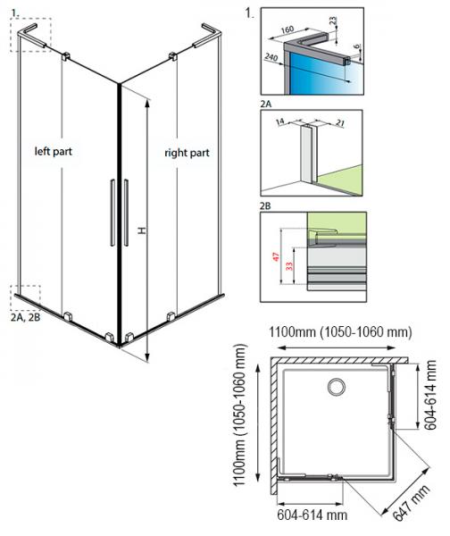 Strømberg Faro 42 bruseniche m/skydedøre 106x106 - Klar glas/mat sort Strømberg Faro 42 bruseniche m/skydedøre 106x106 - Klar glas/mat sort