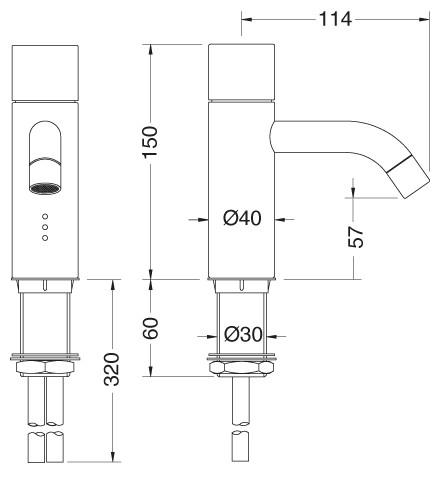 Vola HV1E2-16 Elektronisk håndvaskbatteri - Krom