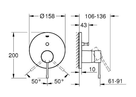 Grohe komplet indbygningspakke til badekar - Poleret Cool Sunrise