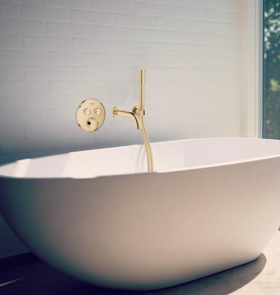 Grohe komplet indbygningspakke til badekar inkl termostat - Børstet Cool Sunrise