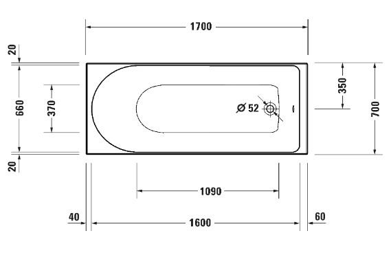 Duravit D-Neo komplet badekar til indbygning - 170 x 70 cm