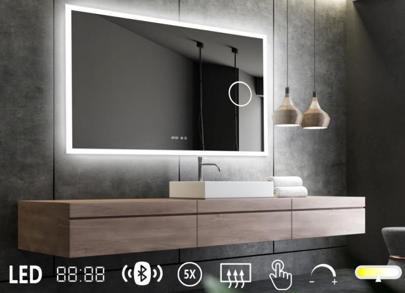 Mie firkantet SMART spejl m/LED lys, lyd, touch og varme - 160 cm