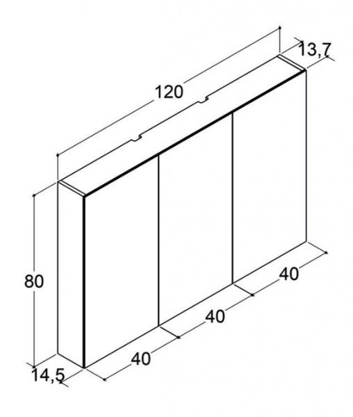 Dansani Style spejlskab 120 m/3 låger og lysstyring - Grå mat