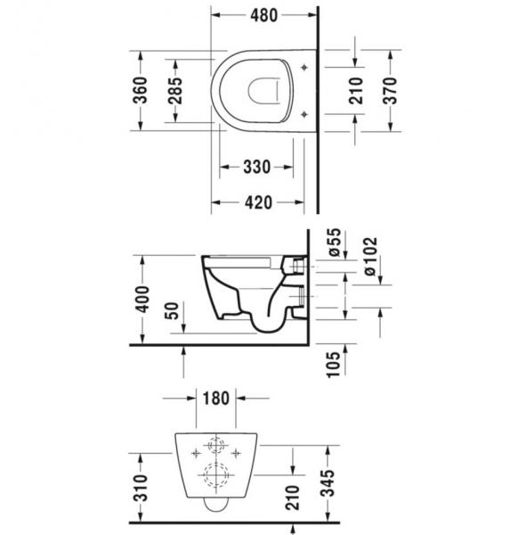 Duravit Me by Starck Compact Rimless toiletpakke inkl. lav cisterne, krom betjening og sæde m/ soft-close