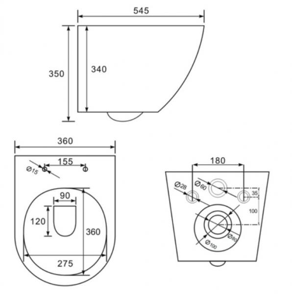 Lavabo Studio RIMless Mat sort toiletpakke inkl. sæde/soft-close, cisterne og krom betjening