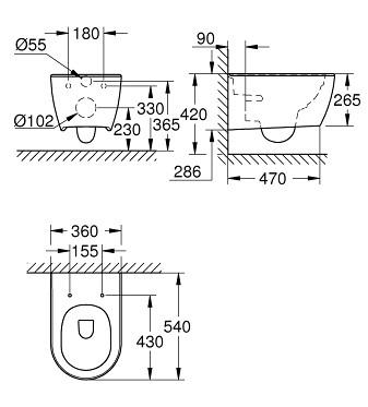 Grohe Essence Rimless toiletpakke inkl. sæde m/soft-close, lav cisterne og krom betjening