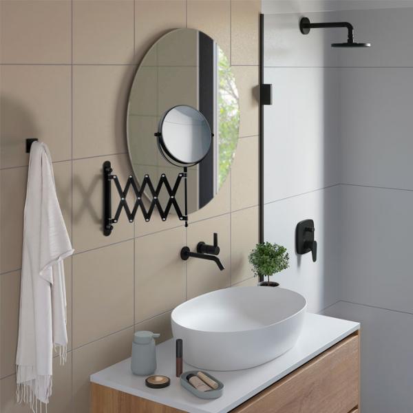 Beslagsboden Glow makeupspejl m/saksearm og 7x forstørrelse - Mat sort