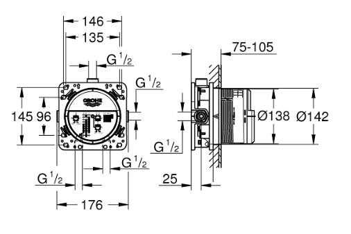 Grohe Essence komplet brusesystem m/Rainshower 310 hovedbrus t/indbygning - Børstet Cool Sunrise