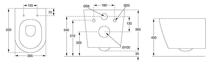 Pressalit Trend v&aelig;gh&aelig;ngt toilet m/Style D2 s&aelig;de, cisterne og betjening i hvid