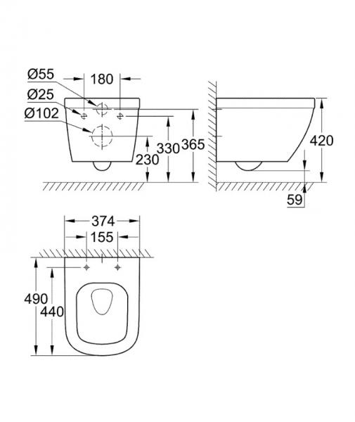 Grohe Euro kompakt Rimless toiletpakke inkl. sæde m/soft-close, cisterne og kobber betjening