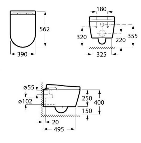 Roca Inspira RIMless dusch toiletpakke m/softclose sæde og Grohe SLX cisterne