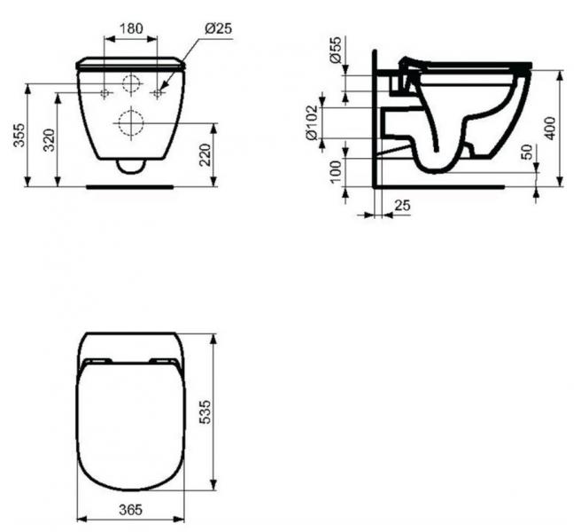 Ideal Standard Tesi RIMless+ toiletpakke inkl. sæde m/softclose, cisterne og messing betjening