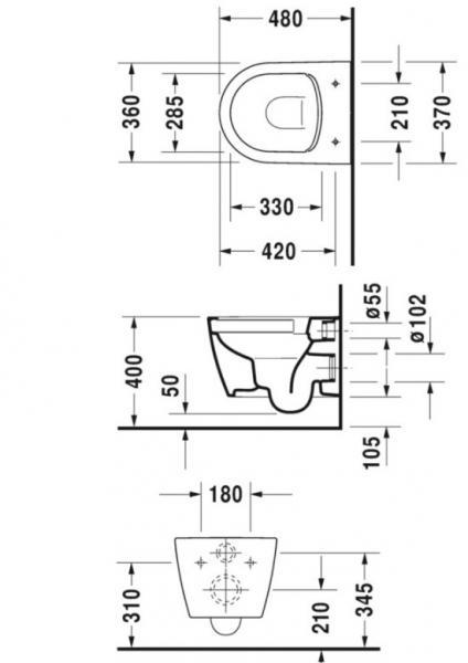 Duravit Me by Starck Compact Rimless toiletpakke inkl. sæde m/soft-close, mellem cisterne og mat sort betjening