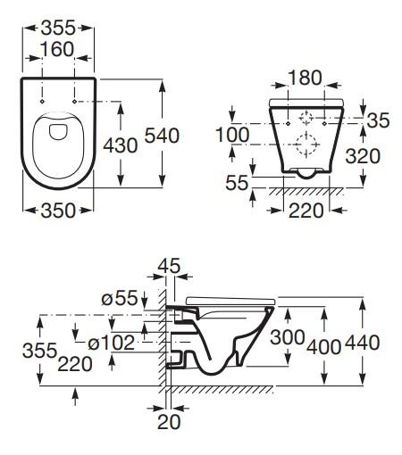 Laufen Roca Gap round RIMless toiletpakke inkl. sæde m/soft-close, mellem cisterne og hvid betjening