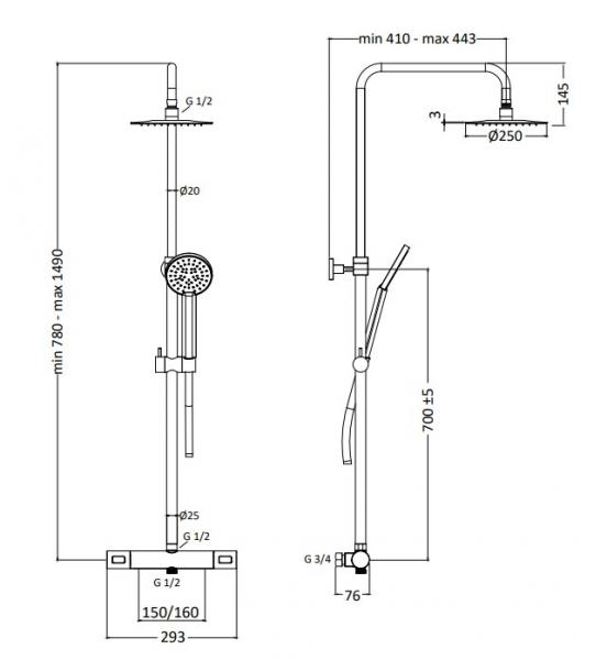 Hafa Mix Slim Round komplet brusesystem - Ø250 mm - Krom