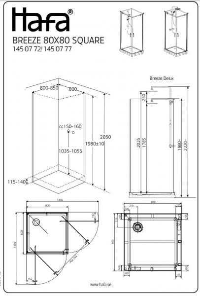 Hafa Breeze Square brusekabine 70 x 90 cm