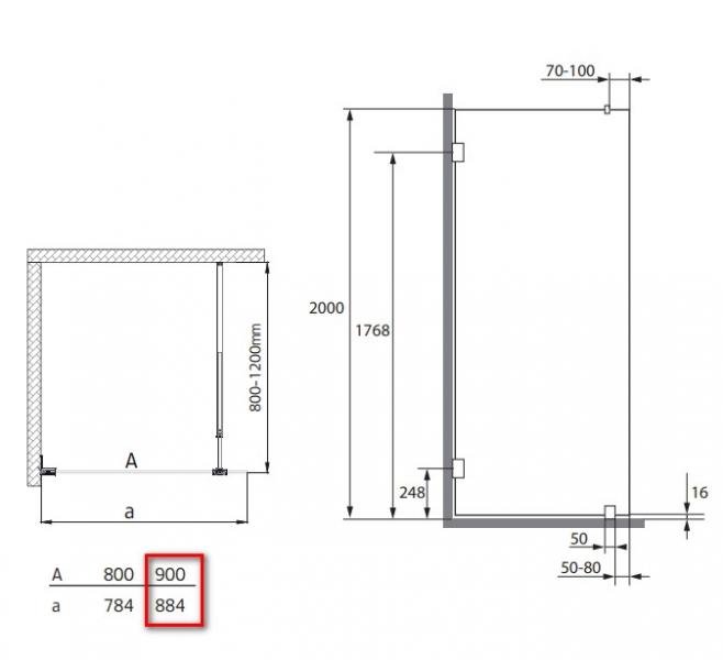 Hafa Infinity brusevæg - Klar glas - Messing - 90 cm