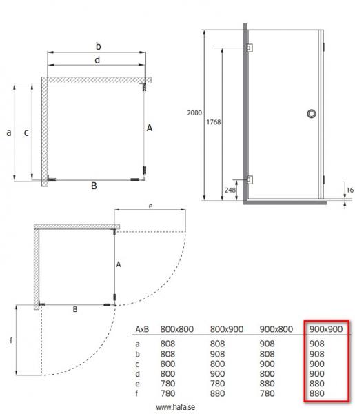 Hafa Infinity bruseniche - Klar glas - Mat sort - 90x90 cm