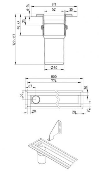 Blucher Waterline 800 mm afløb m/Vienna Line rist - Sort