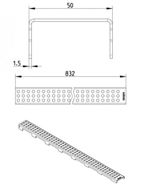 Blucher Waterline 900 mm afløb m/Vienna Line rist - Sort