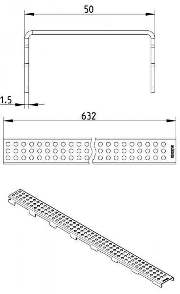 Blucher Waterline 700 mm afløb m/Vienna Line rist - Børstet messing