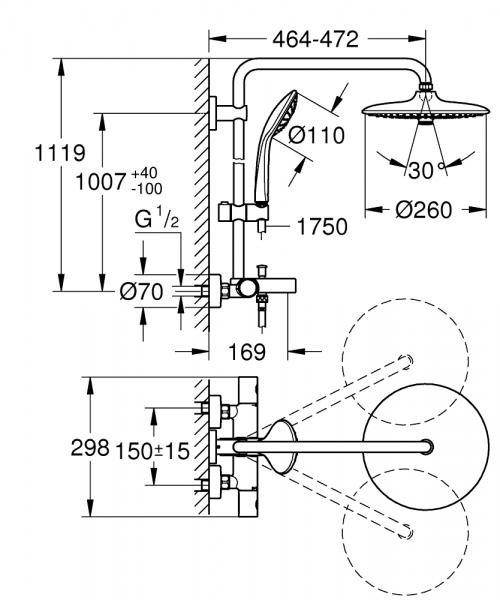 Grohe Euphoria 260 brusesystem til kar m/ termostat