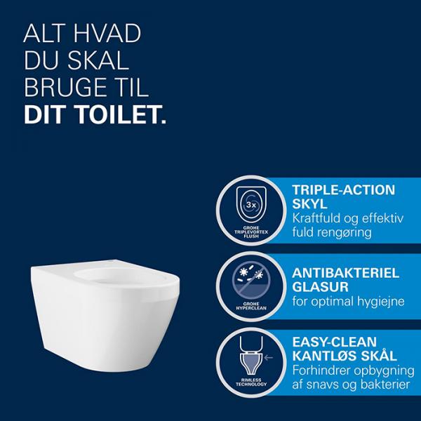 Grohe Euro rimless væghængt toilet m/TripleVortex og HyperClean Grohe Euro rimless væghængt toilet m/TripleVortex og HyperClean