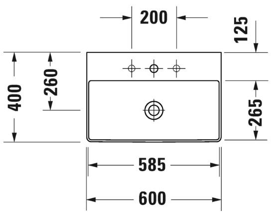 Duravit DuraSquare Compact 60 bowlevask op til væg - Med 1 hanehul - Uden overløb