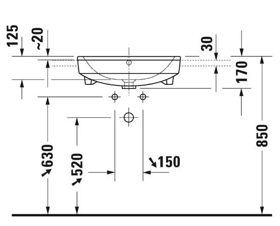 Duravit No.1 55 håndvask t/delvis nedfældning - 1 hanehul