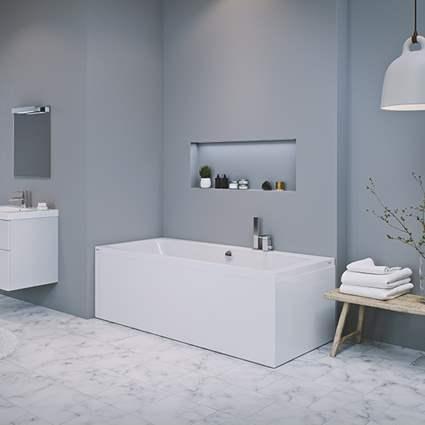 Strømberg Quantum badekar t/indbygning - 160 x 80 - 1 ryglæn - m/Carronite
