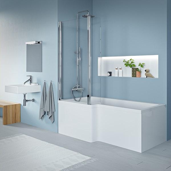 Strømberg Quantum badekar t/brus - 170 x 70/85 - Venstre - 1 ryglæn - m/Carronite