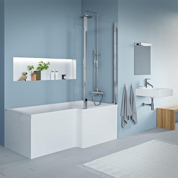 Strømberg Quantum badekar t/brus - 170 x 70/85 - Højre - 1 ryglæn - m/Carronite