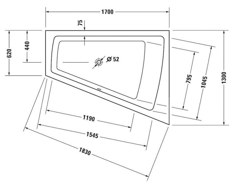 Duravit Paiova badekar t/indbygning - 170 x 130 mm - Højre - 1 ryglæn