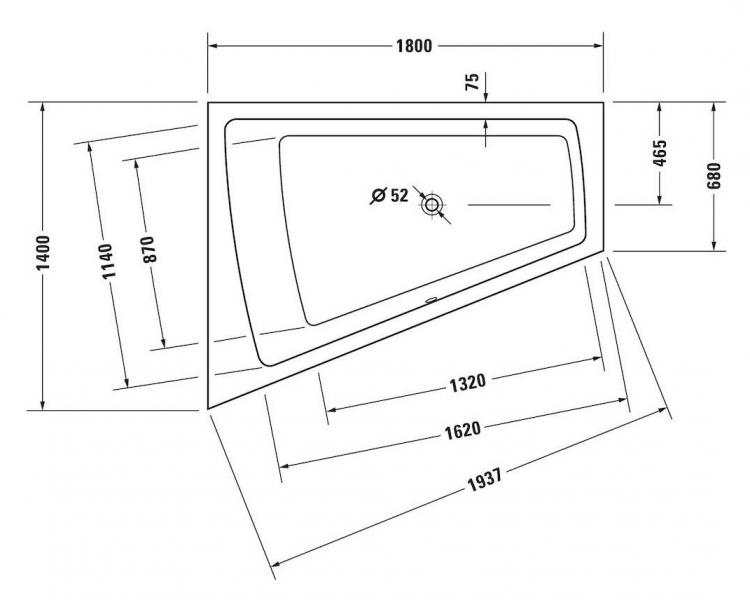 Duravit Paiova badekar t/indbygning - 180 x 140 - Venstre - 1 ryglæn