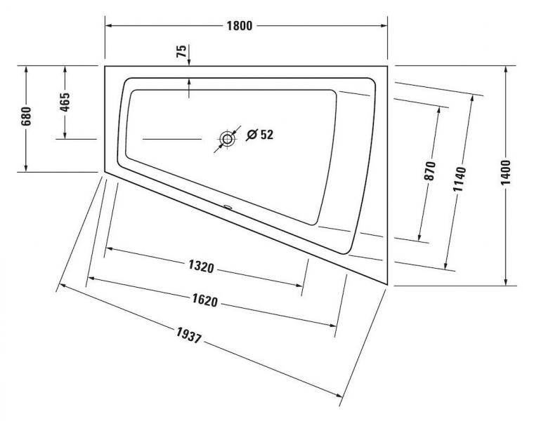 Duravit Paiova badekar t/indbygning - 180 x 140 - Højre - 1 ryglæn