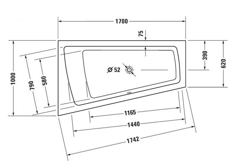 Duravit Paiova badekar t/indbygning - 170 x 100 - Venstre - 1 ryglæn