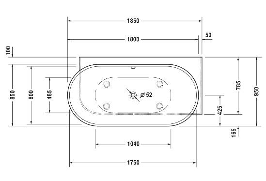 Duravit Luv fritstående badekar t/hjørne - 185 x 95  - Mat hvid - Højre