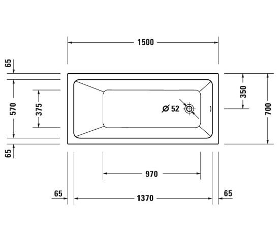 Duravit No.1 badekar t/indbygning - 150 x 70 - 1 ryglæn