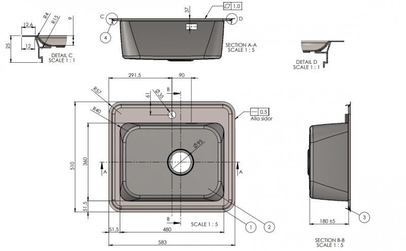Outlet - Intra Eligo manual EL58-M køkkenvask - Rustfrit stål - 1 stk. tilbage
