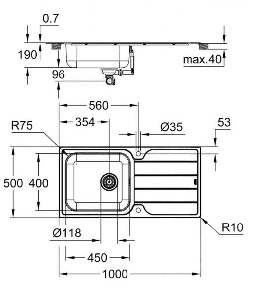 Grohe K500 køkkenvask m/afløbsbakke