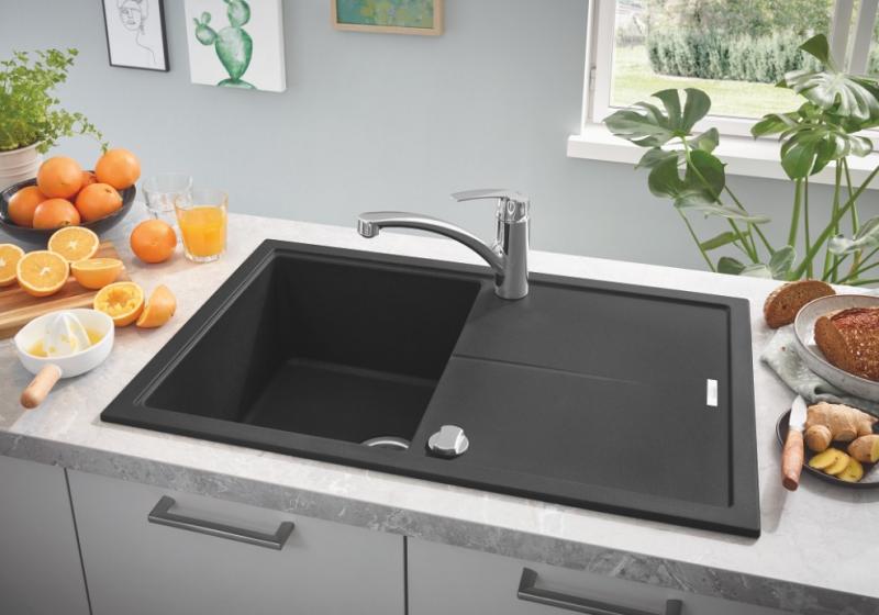 Grohe K400 køkkenvask i komposit 60 m/afløbsbakke - Sort granit