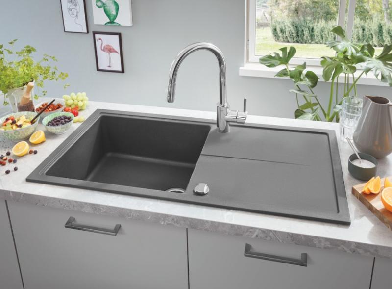Grohe K400 køkkenvask i komposit 60 m/afløbsbakke - Grå granit