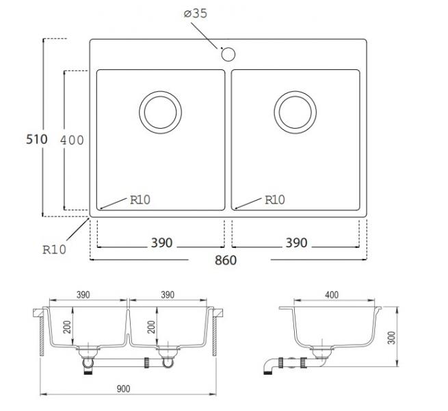 Lavabo Saturn 86 kompositvask - Antracit-sort/Antracit