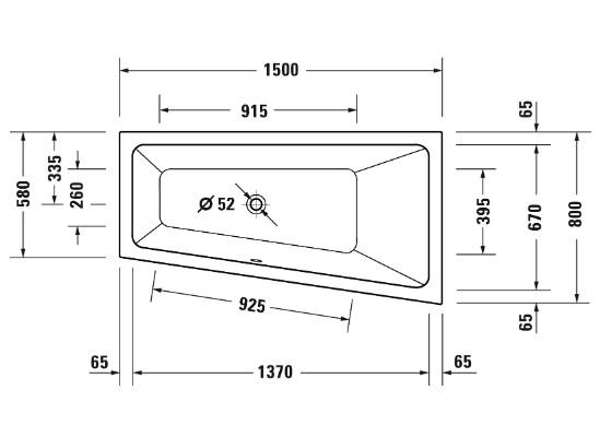Duravit No.1 asymmetrisk badekar til indmuring 1500 x 800 mm - Højre