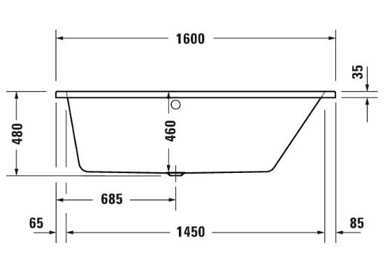 Duravit No.1 asymmetrisk badekar t/indbygning - 160 x 85 - Højre - 1 ryglæn