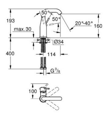 Grohe Essence New M håndvaskarmatur u/bundventil m/svingtud - Krom