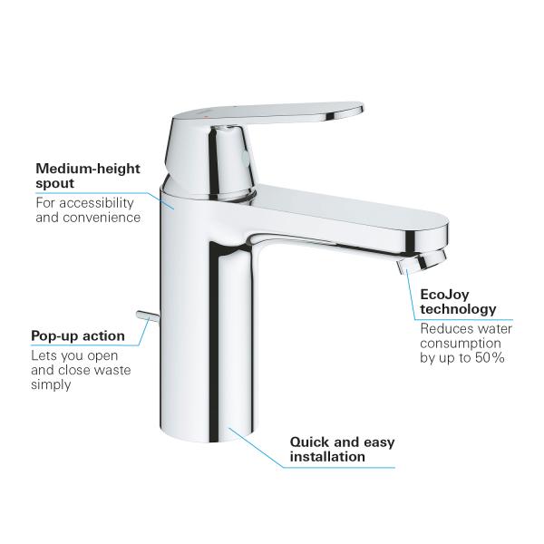 Grohe Eurosmart Cosmopolitan h&aring;ndvaskarmatur m/bundventil